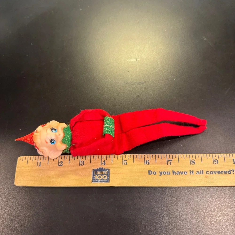 Vintage Knee Hugger Elf Christmas Decor Red 8 Inch Mid Century Pixie Toy